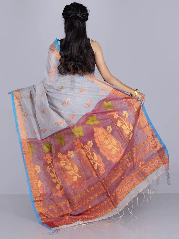 Elegant Beau Blue Par Anchal Buti Handloom Saree - WeaversIndia