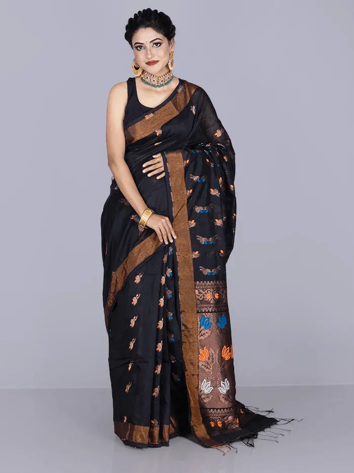 Elegant Black Allover Handloom Saree - WeaversIndia