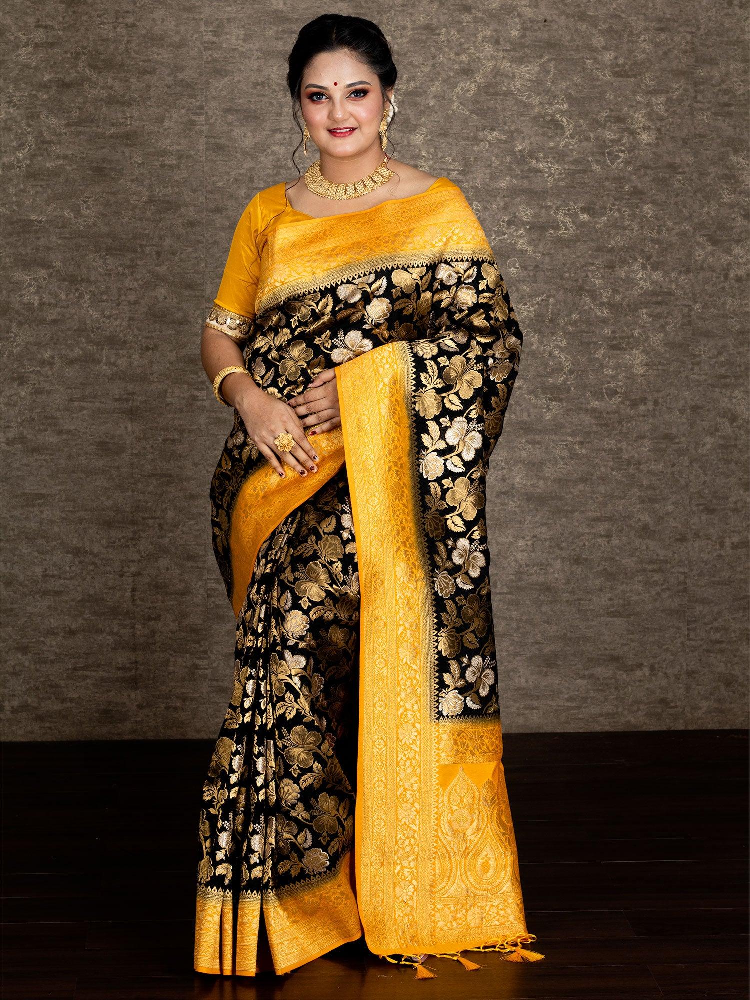 Elegant Black Allover Organza Silk Saree - WeaversIndia