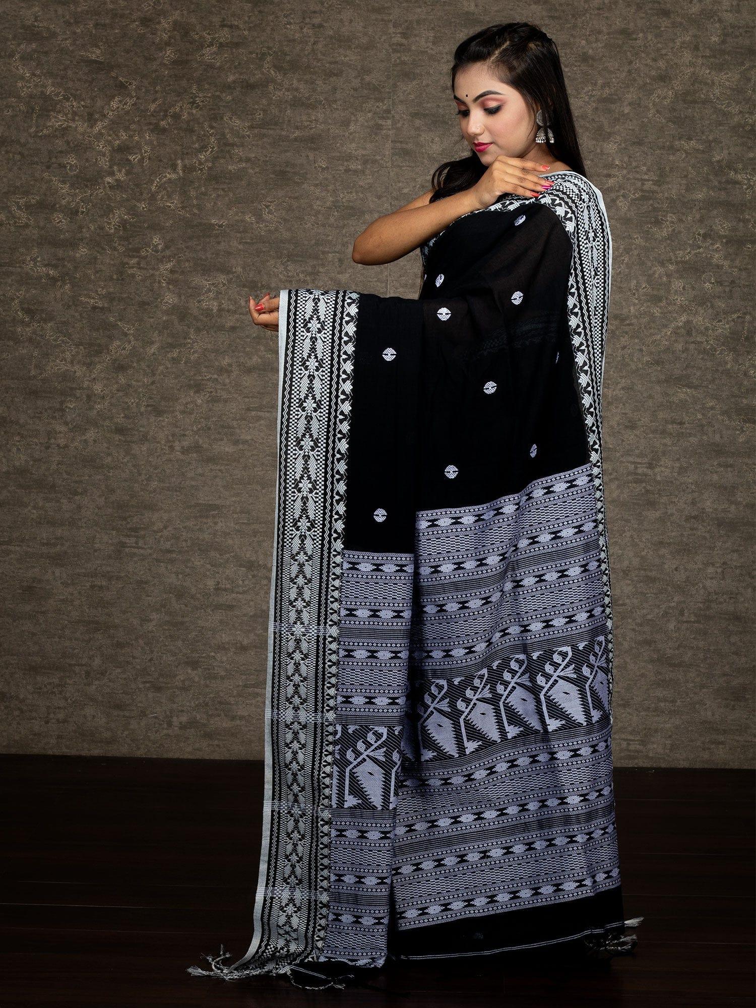 Elegant Black Handwoven Cotton Saree - WeaversIndia