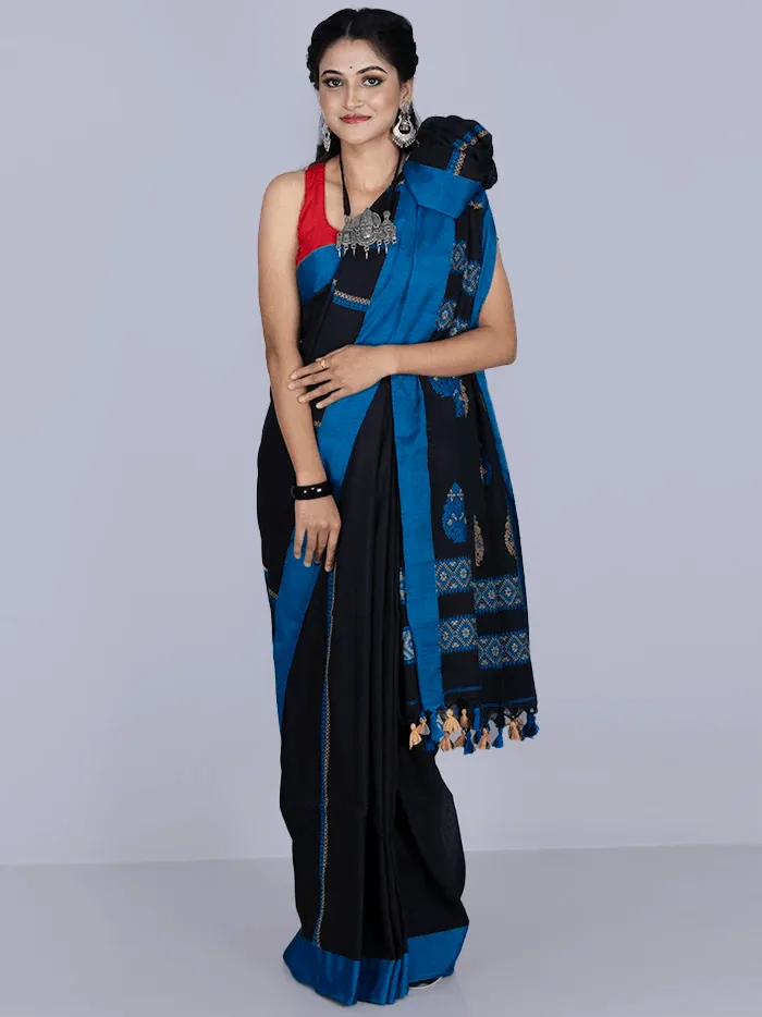 Elegant Black Par Anchal Cotton Saree - WeaversIndia