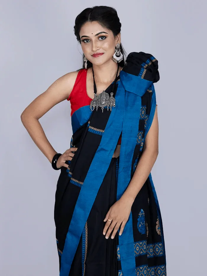 Elegant Black Par Anchal Cotton Saree - WeaversIndia