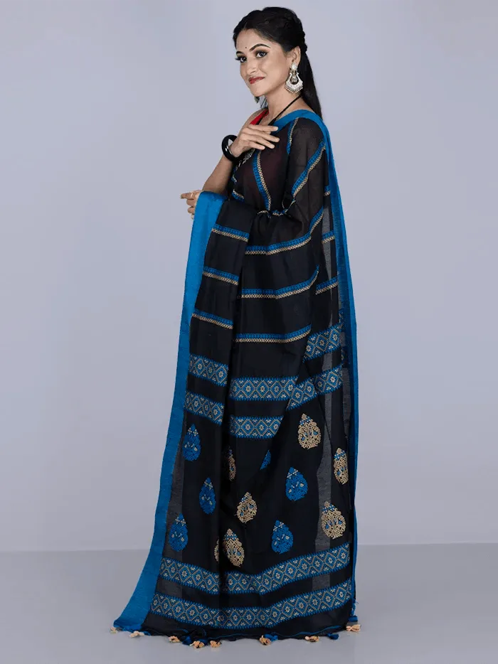 Elegant Black Par Anchal Cotton Saree - WeaversIndia