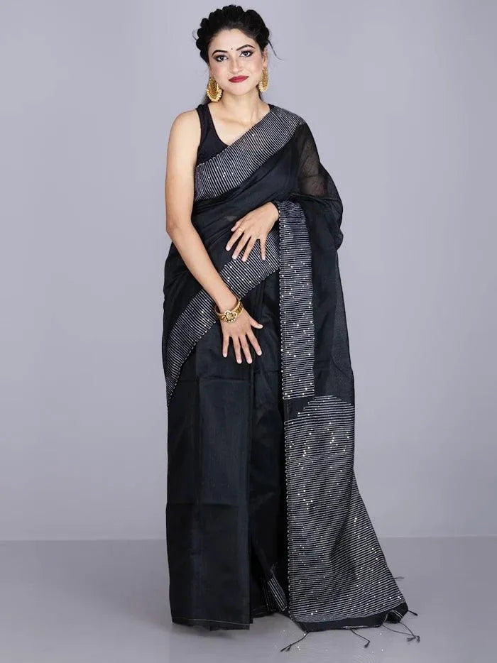 Elegant Black Par Anchal Handloom Saree - WeaversIndia