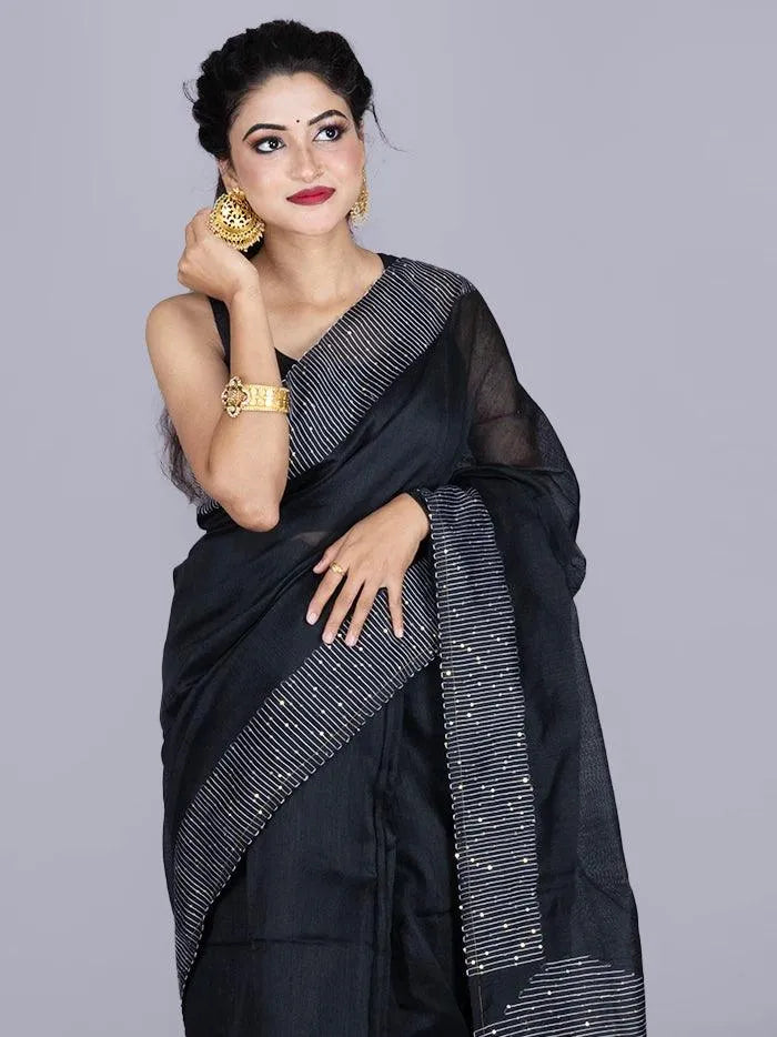 Elegant Black Par Anchal Handloom Saree - WeaversIndia