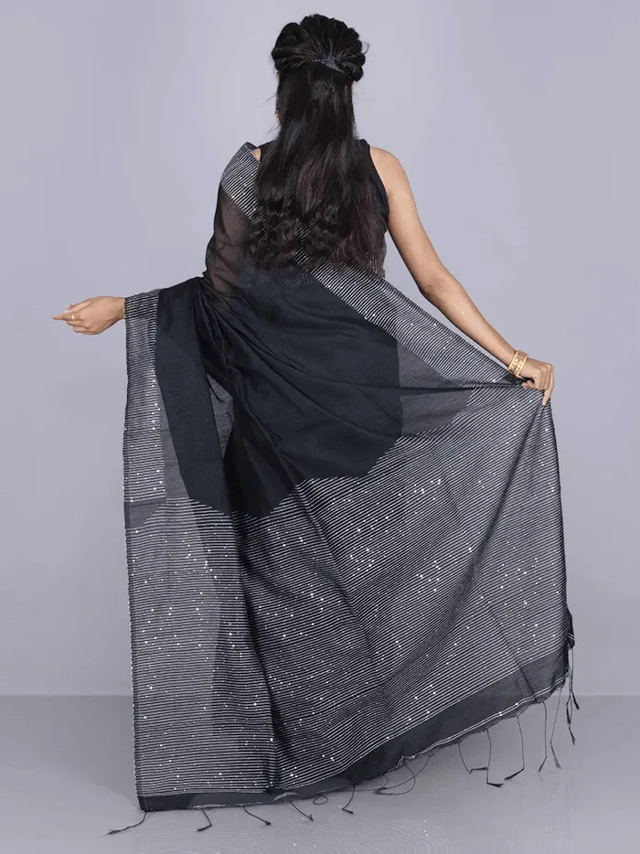 Elegant Black Par Anchal Handloom Saree - WeaversIndia