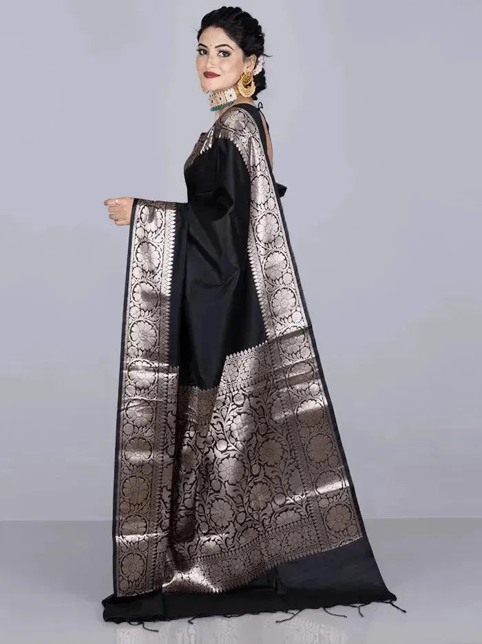 Elegant Black Par Anchal Katan Silk Saree - WeaversIndia