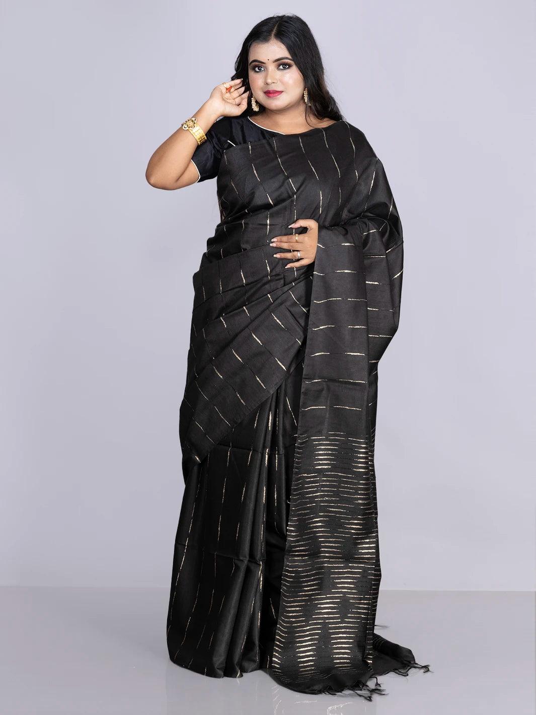 Elegant Black Woven BhagalPuri Silk Saree - WeaversIndia