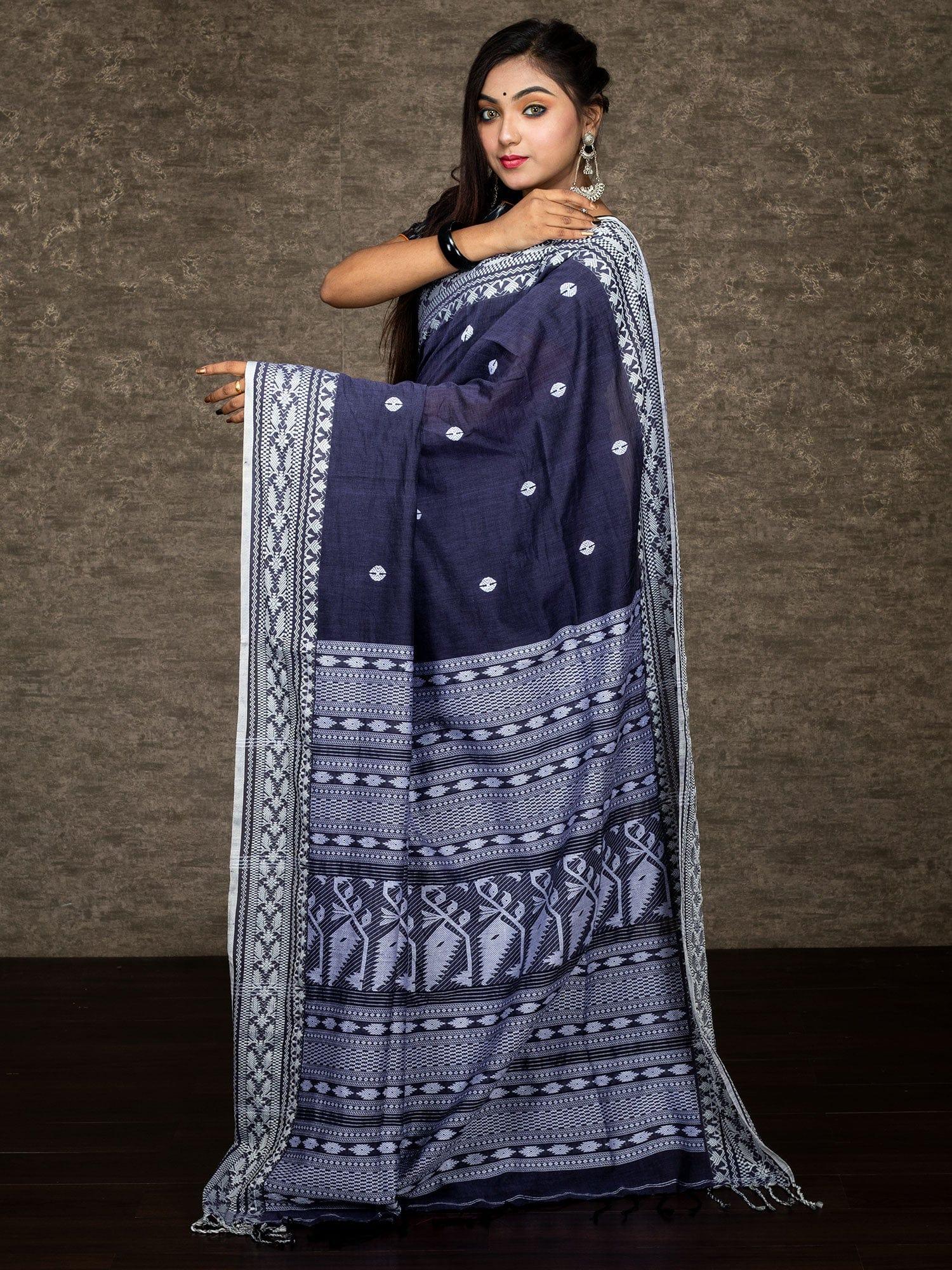 Elegant Blue Handwoven Cotton Saree - WeaversIndia