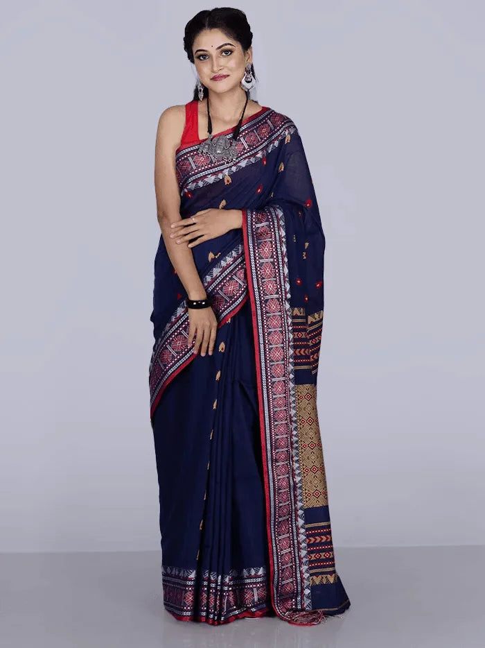 Elegant Blue Par Anchal Buti Handloom Saree - WeaversIndia