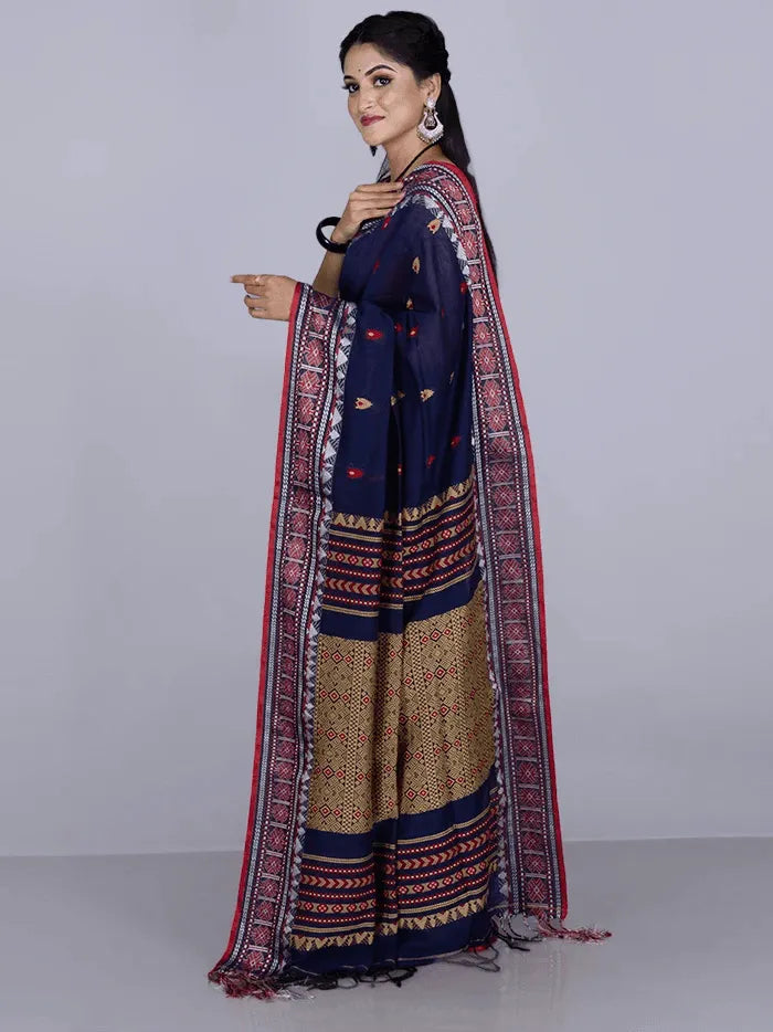 Elegant Blue Par Anchal Buti Handloom Saree - WeaversIndia