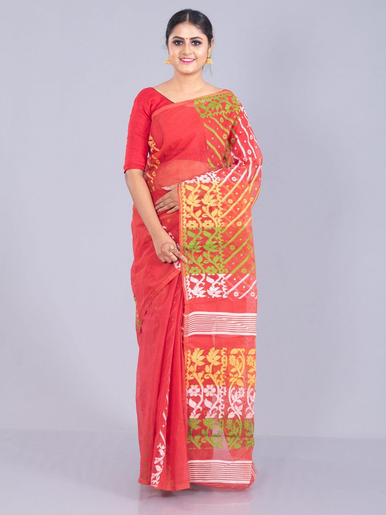 Elegant Burnt Orange Allover Stif Dhakai Jamdani Saree - WeaversIndia