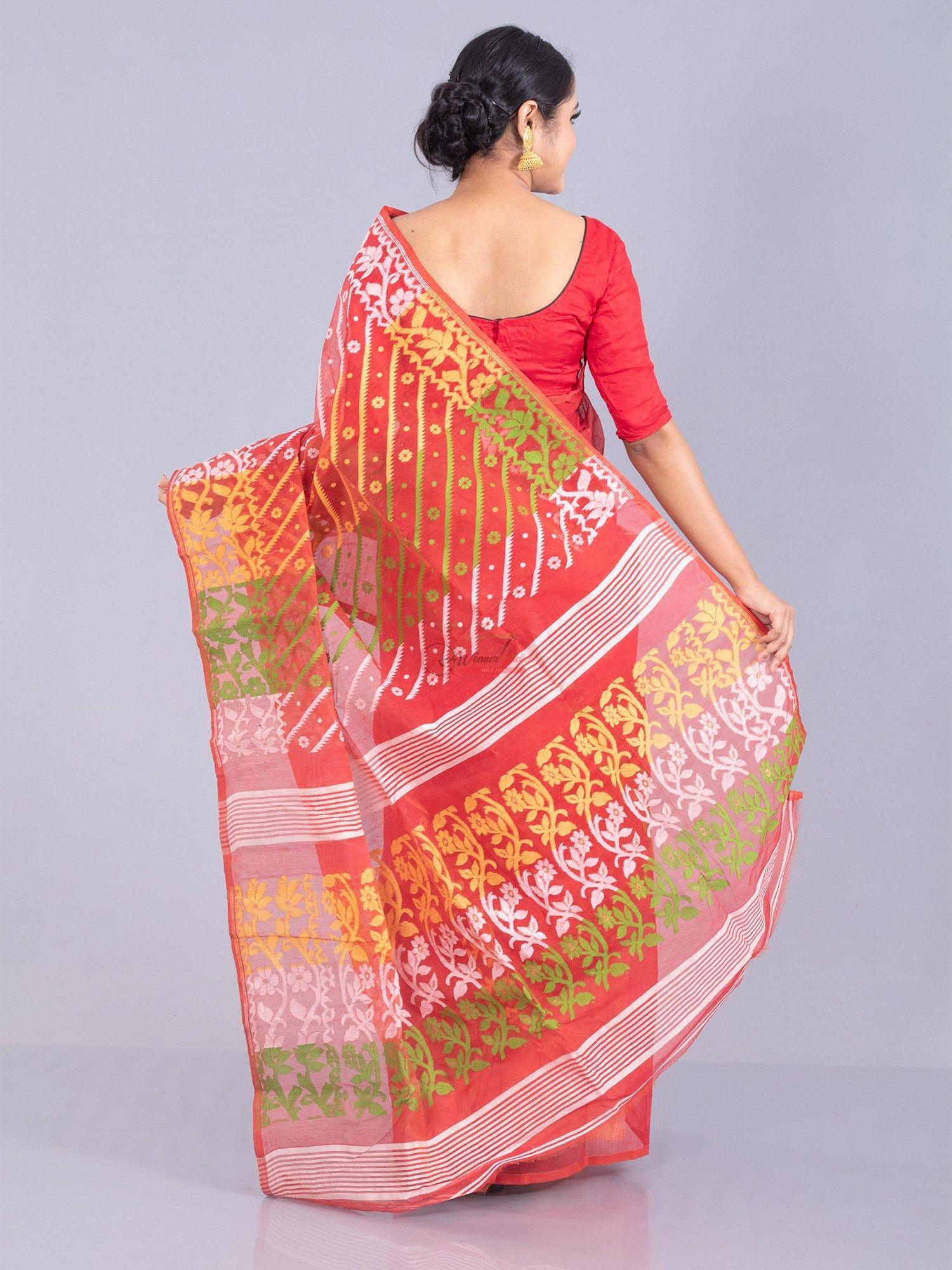 Elegant Burnt Orange Allover Stif Dhakai Jamdani Saree - WeaversIndia