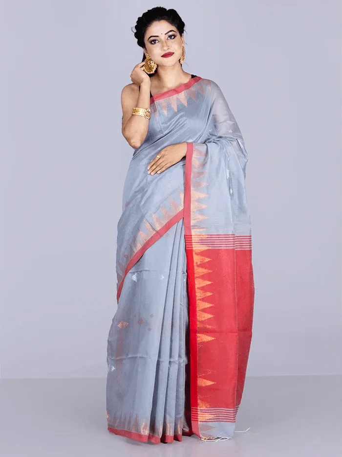 Elegant Cadet Gray Par Anchal Buti Handloom Saree - WeaversIndia