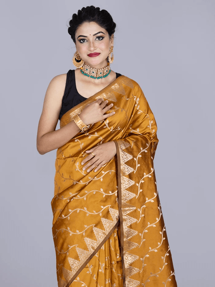 Elegant Goldenrod Allover Katan Silk Saree - WeaversIndia