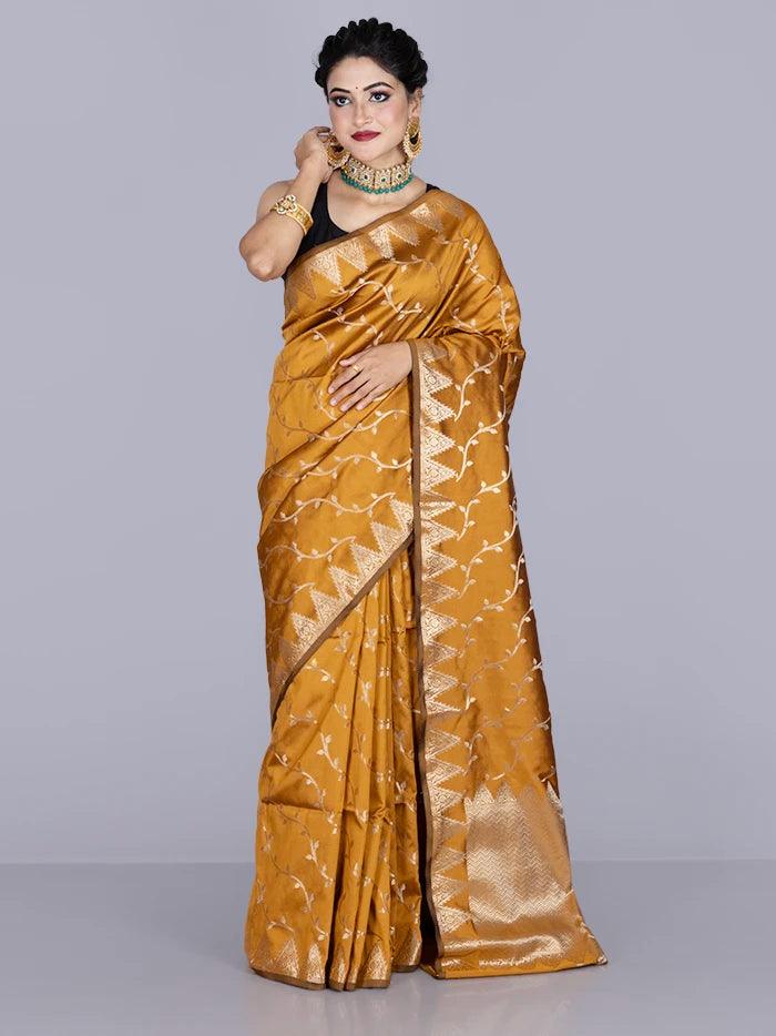 Elegant Goldenrod Allover Katan Silk Saree - WeaversIndia