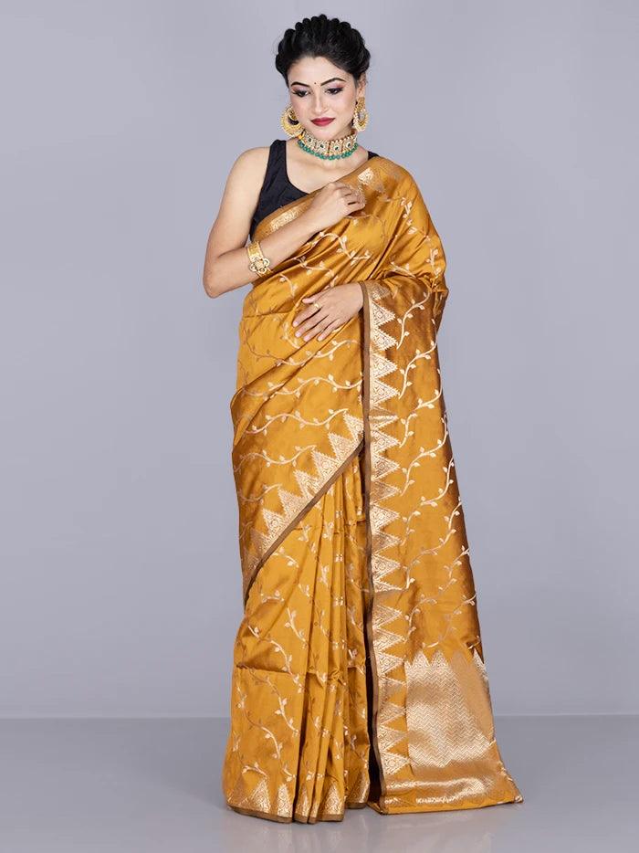 Elegant Goldenrod Allover Katan Silk Saree - WeaversIndia