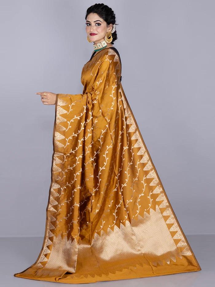 Elegant Goldenrod Allover Katan Silk Saree - WeaversIndia