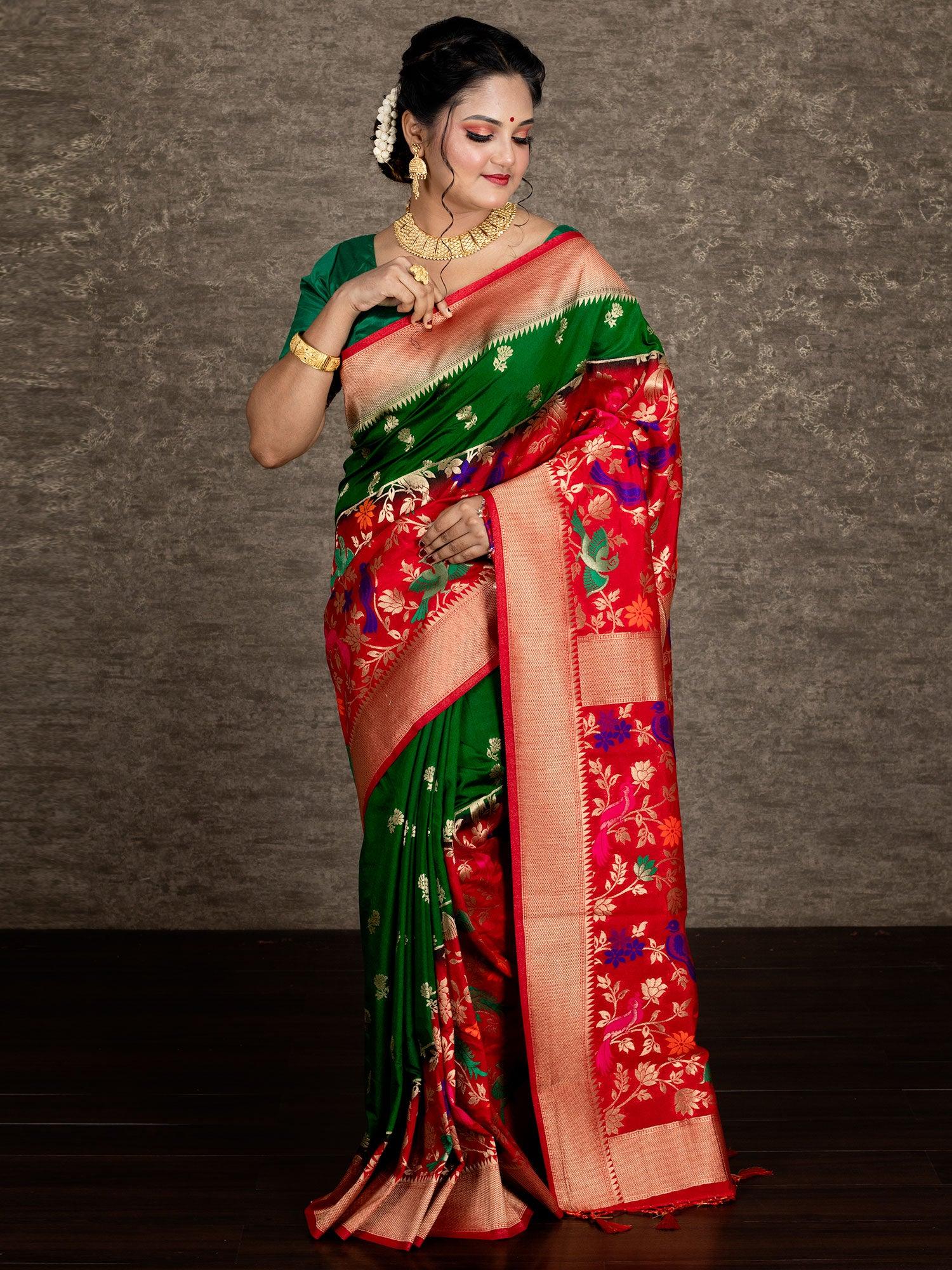 Elegant Green Allover Blend Silk Banarasi Saree - WeaversIndia