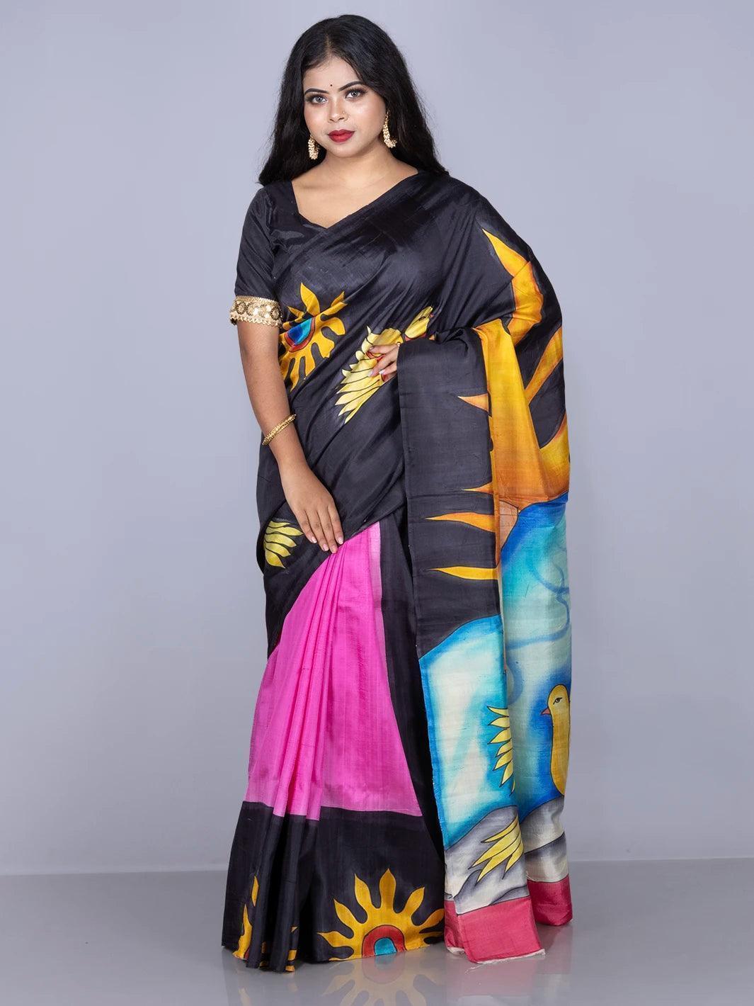 Elegant Hand Painted Bishnupuri Katan Silk Saree - WeaversIndia