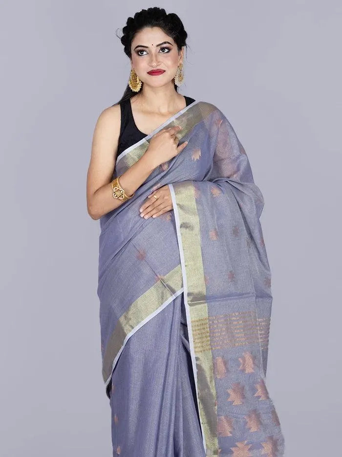 Elegant lavender Par Anchal Buti Handloom Saree - WeaversIndia