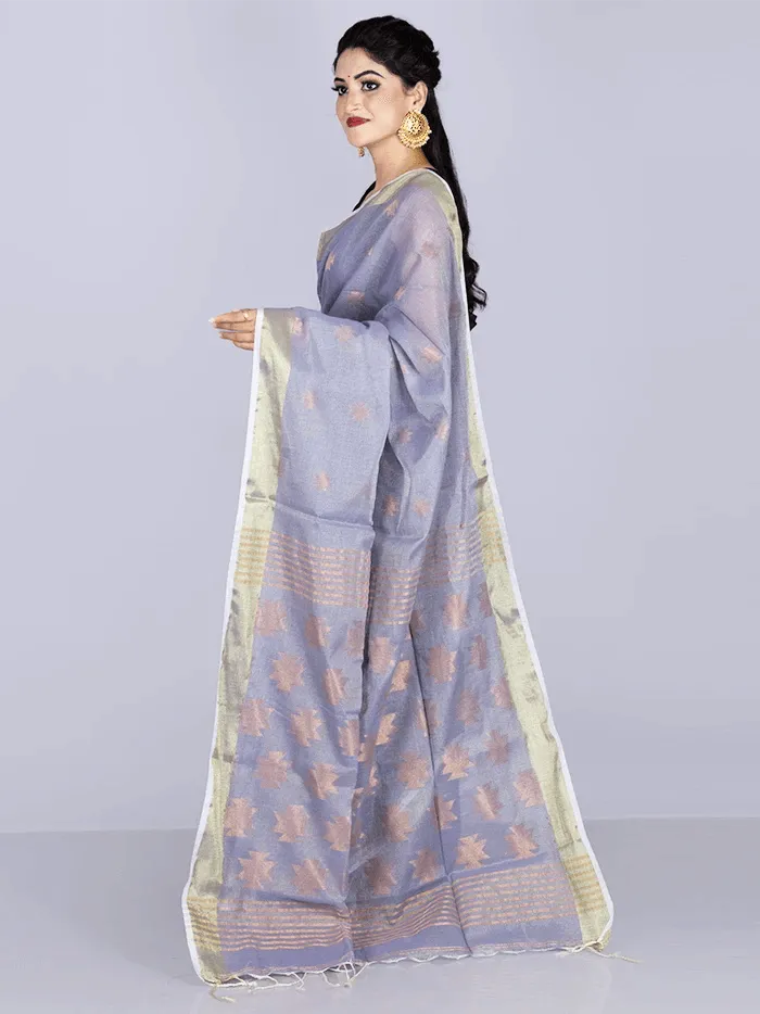 Elegant lavender Par Anchal Buti Handloom Saree - WeaversIndia