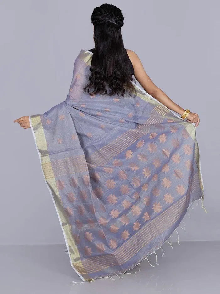 Elegant lavender Par Anchal Buti Handloom Saree - WeaversIndia