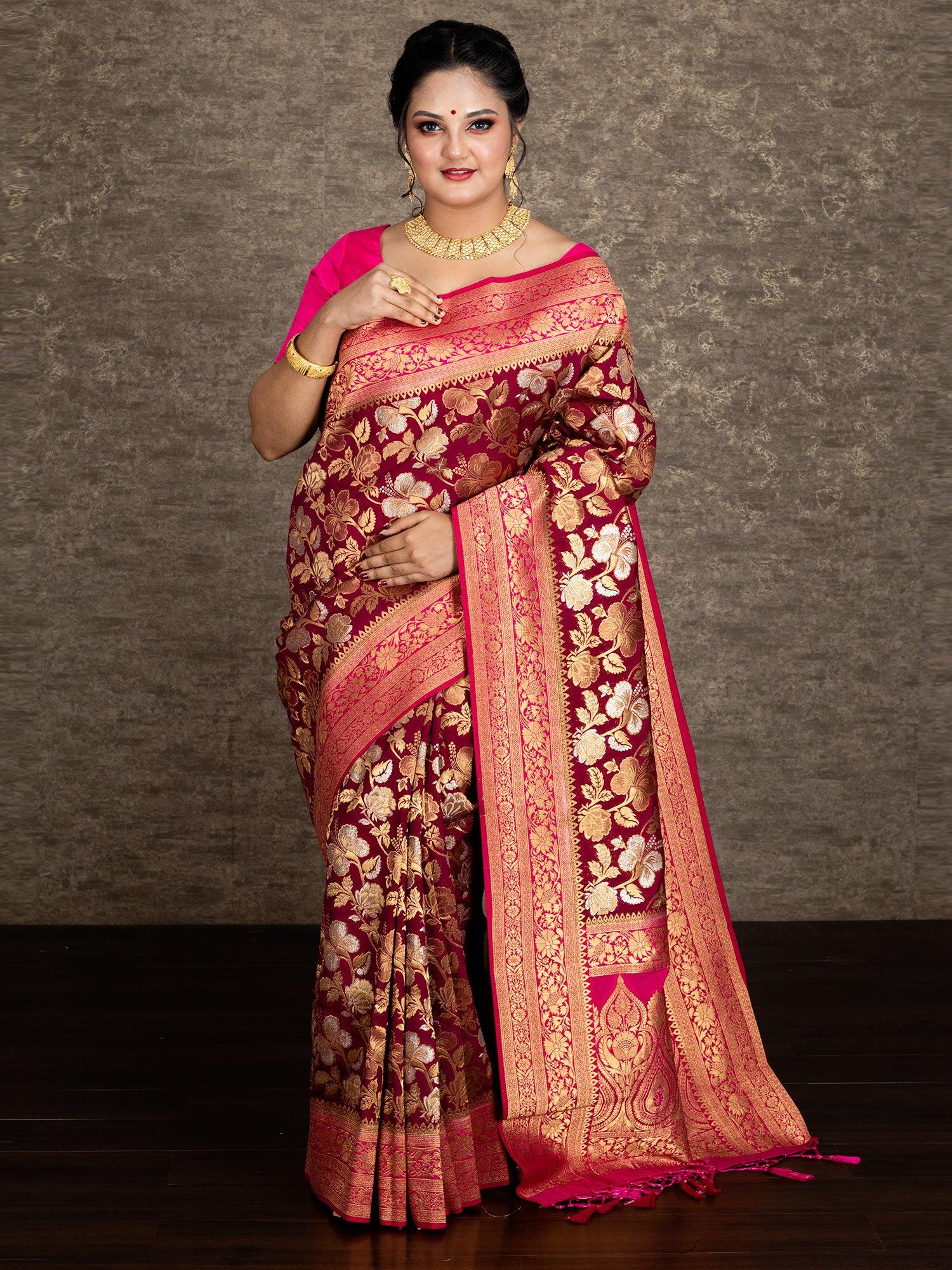 Elegant Maroon Allover Organza Silk Saree - WeaversIndia