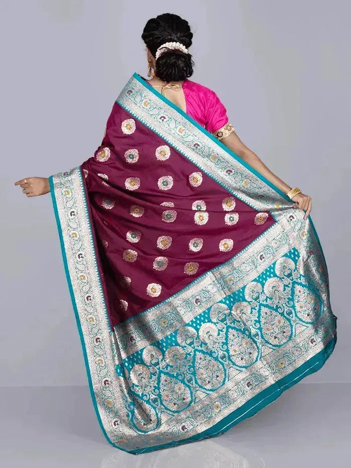 Elegant Maroon Par Anchal Buti Katan Silk Saree - WeaversIndia