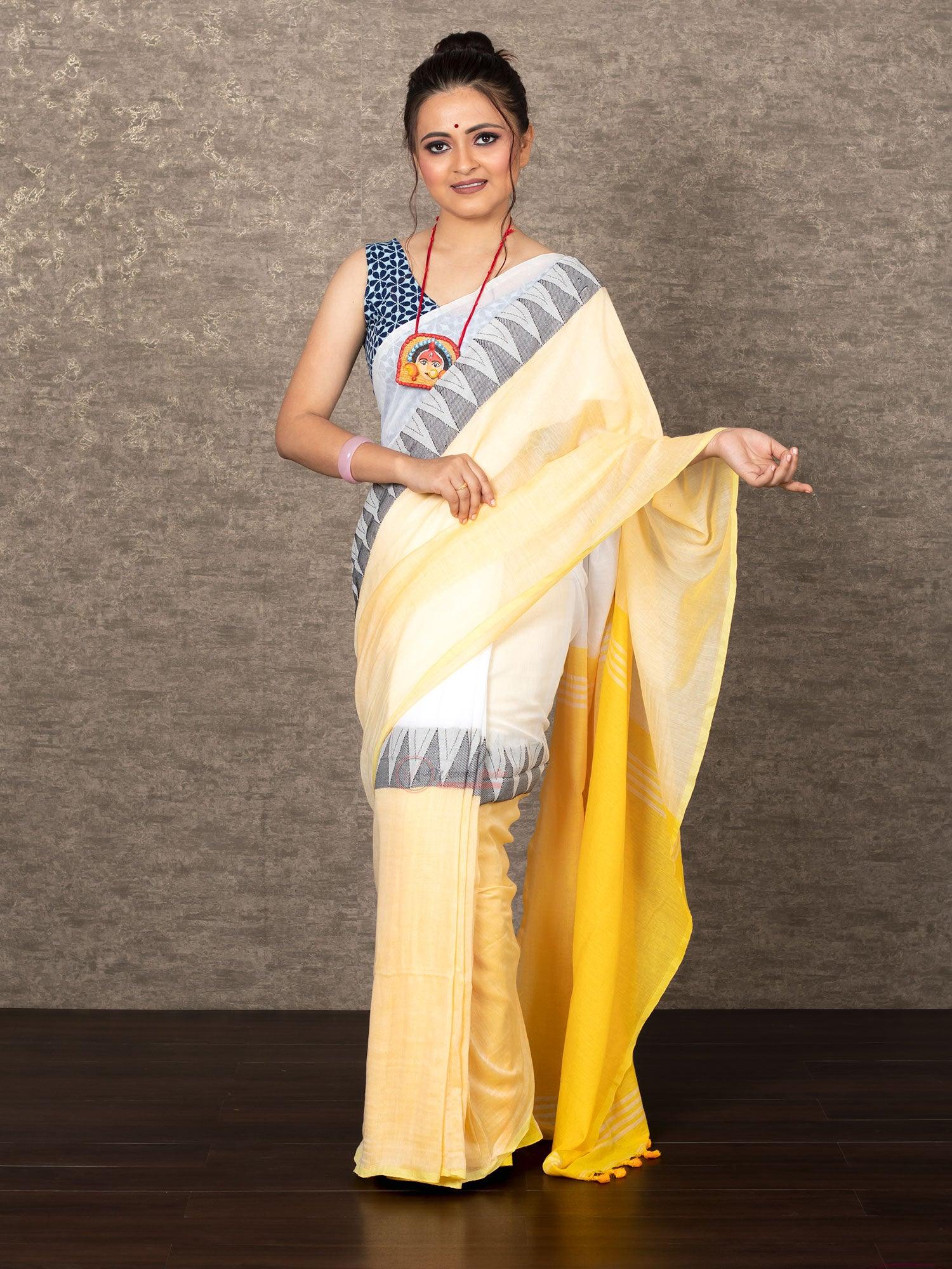 Elegant Multi Color Half Half Madhyamani Cotton Saree - WeaversIndia