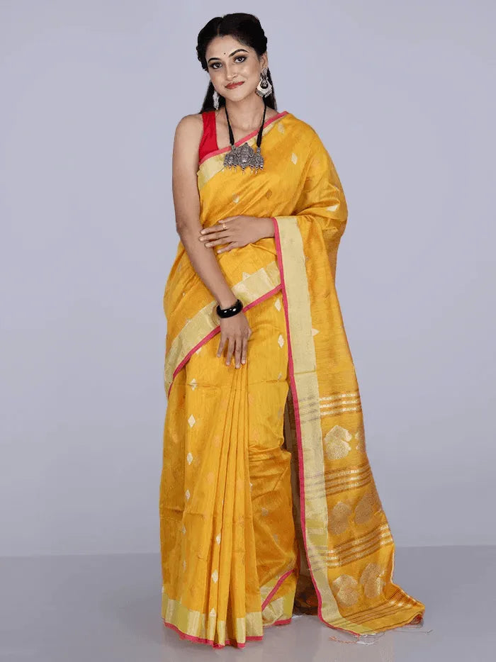 Elegant Mustard Par Anchal Buti Handloom Saree - WeaversIndia