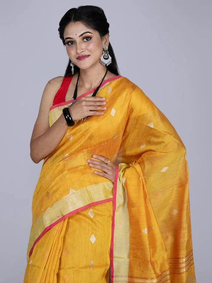 Elegant Mustard Par Anchal Buti Handloom Saree - WeaversIndia