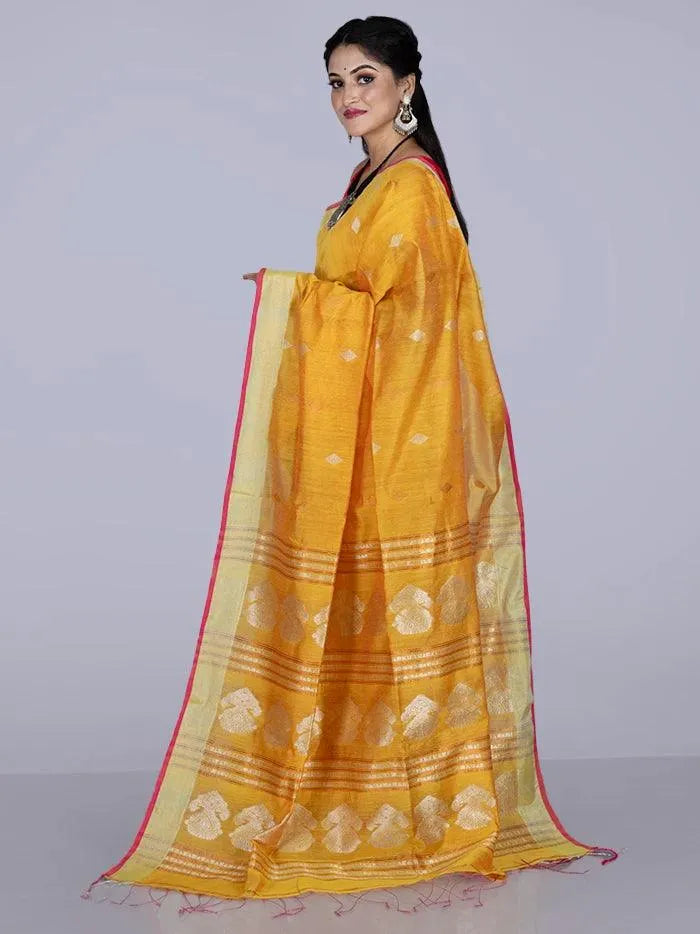 Elegant Mustard Par Anchal Buti Handloom Saree - WeaversIndia