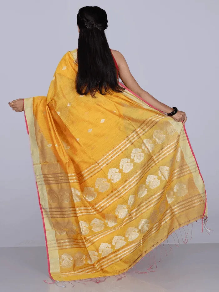 Elegant Mustard Par Anchal Buti Handloom Saree - WeaversIndia