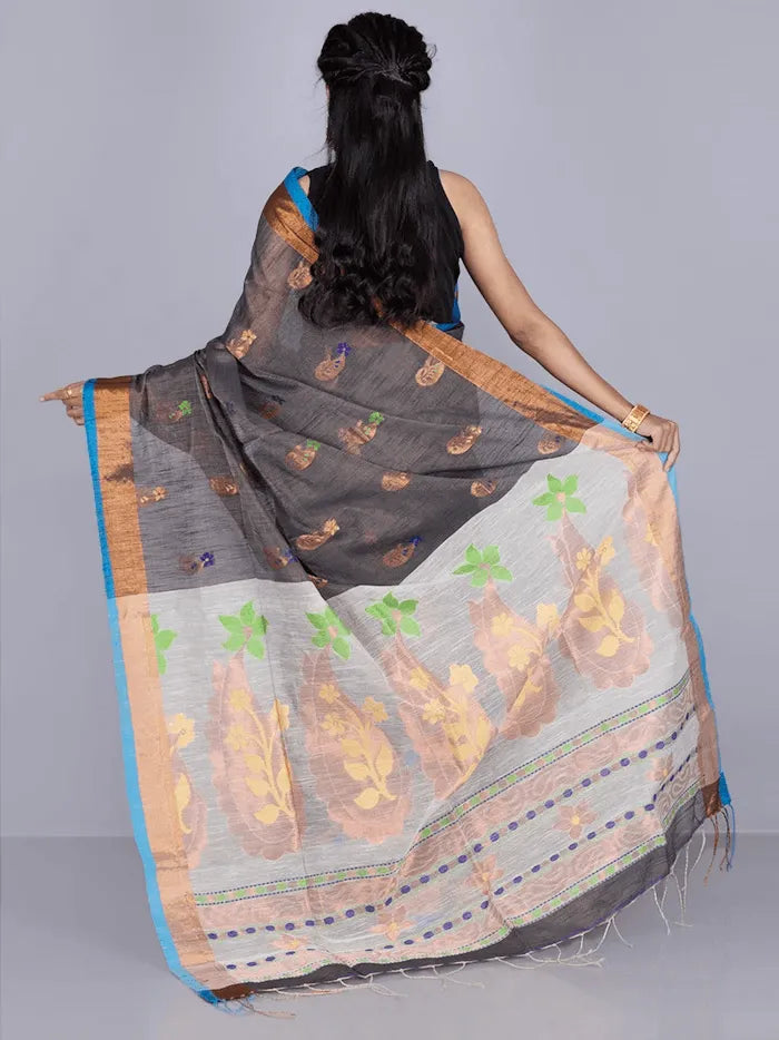 Elegant Par Anchal Buti Handloom Saree - WeaversIndia