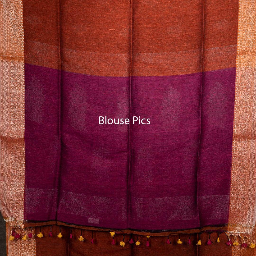 Elegant Par Anchal Buti Linen Silk Saree - WeaversIndia