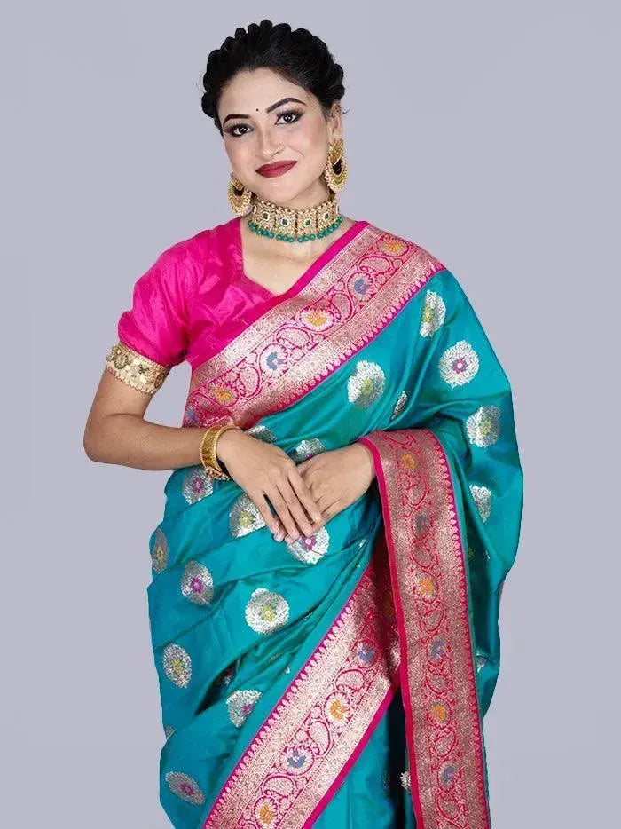 Elegant Paris Green Par Anchal Buti Katan Silk Saree - WeaversIndia