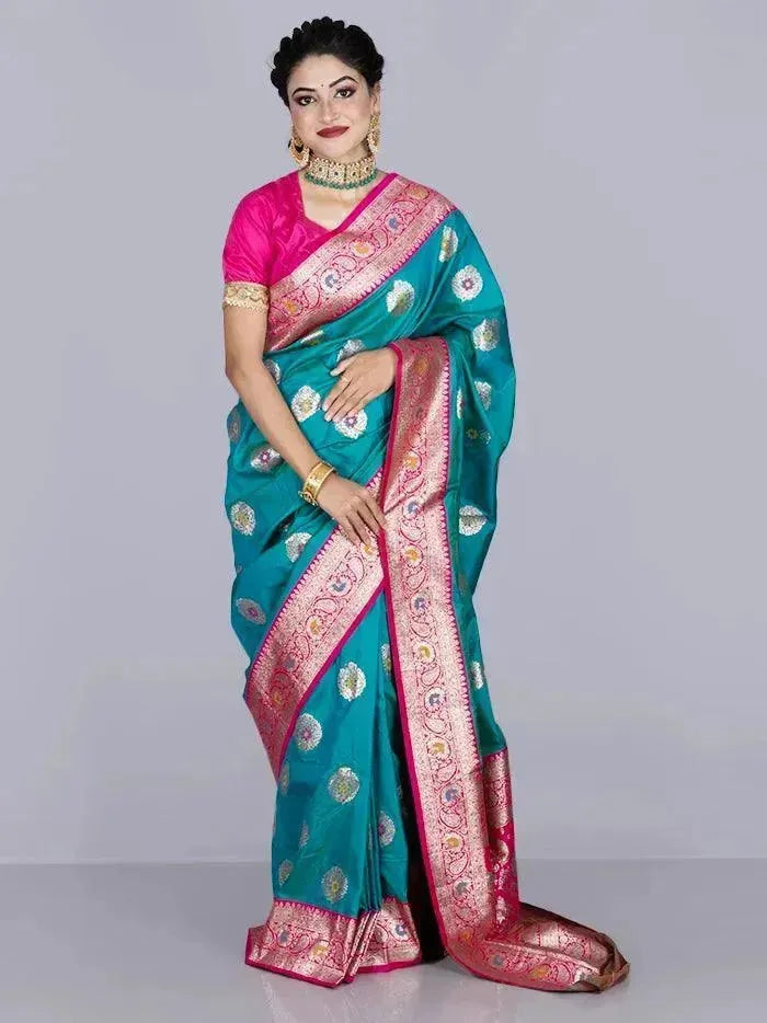 Elegant Paris Green Par Anchal Buti Katan Silk Saree - WeaversIndia