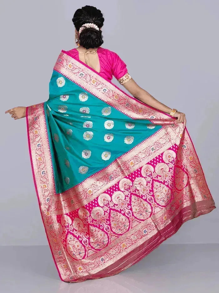 Elegant Paris Green Par Anchal Buti Katan Silk Saree - WeaversIndia