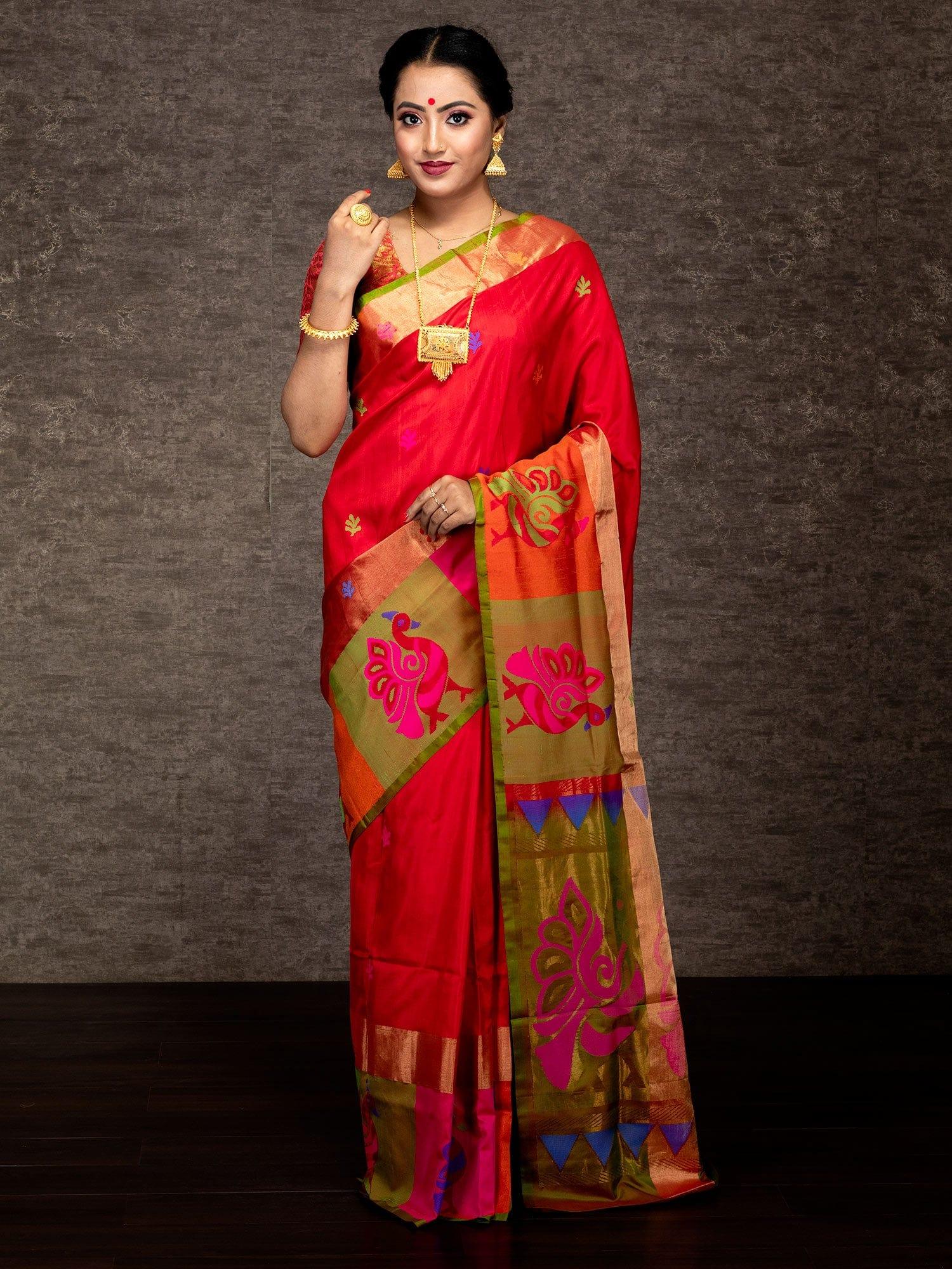 Elegant Peacock Motif Border Kanchipuram Silk Saree - WeaversIndia