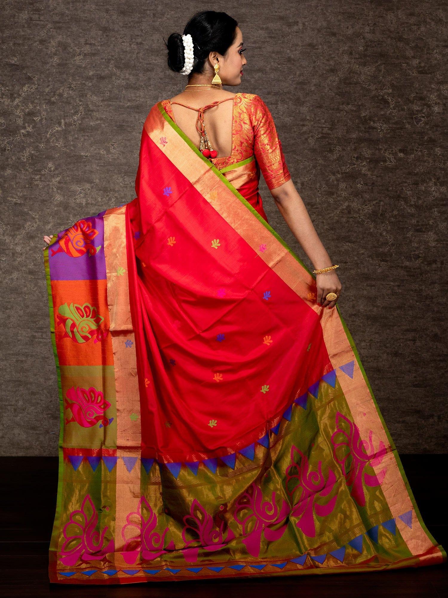 Elegant Peacock Motif Border Kanchipuram Silk Saree - WeaversIndia