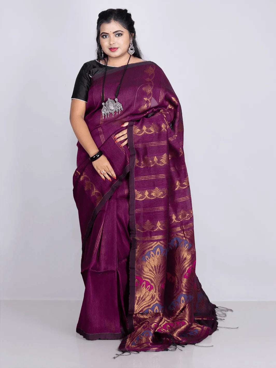 Elegant Purple Allover Blend Cotton Handloom Saree - WeaversIndia