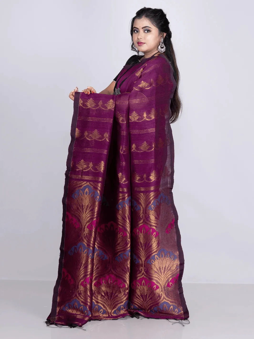 Elegant Purple Allover Blend Cotton Handloom Saree - WeaversIndia