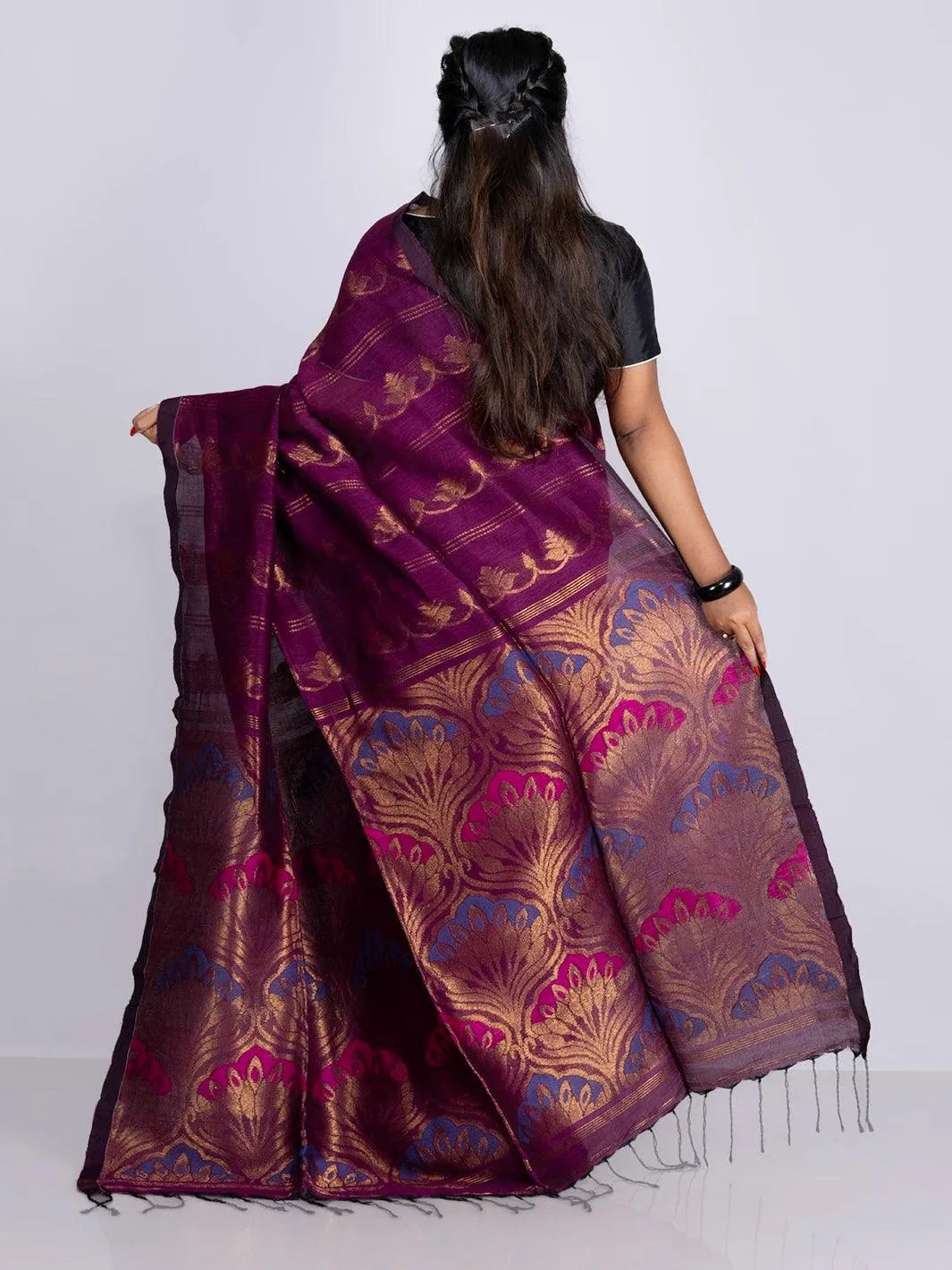 Elegant Purple Allover Blend Cotton Handloom Saree - WeaversIndia