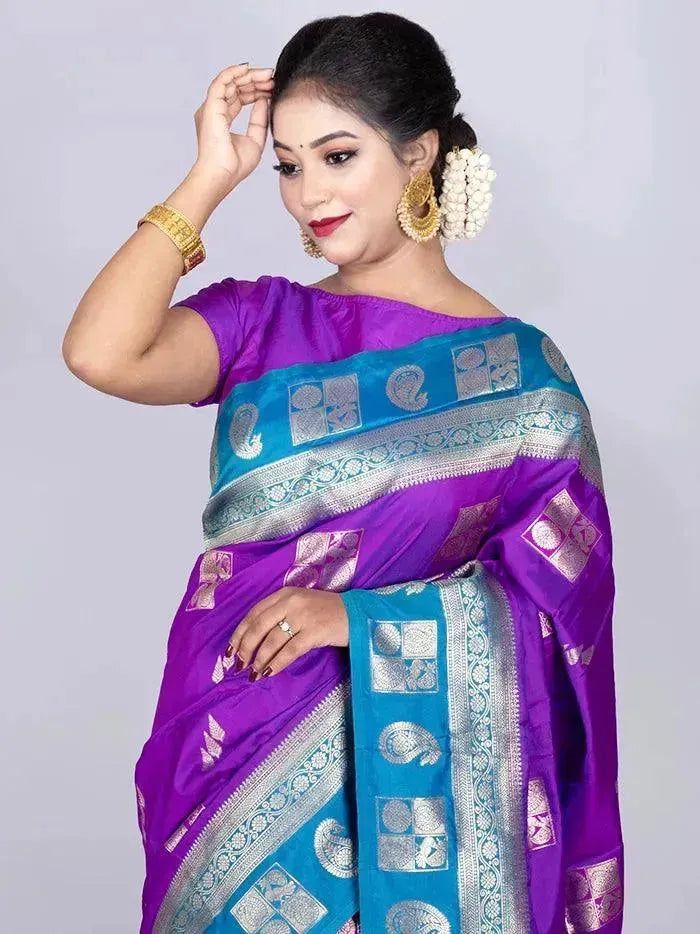 Elegant Purple Par Anchal Buti Katan Kanjivaram Silk Saree - WeaversIndia