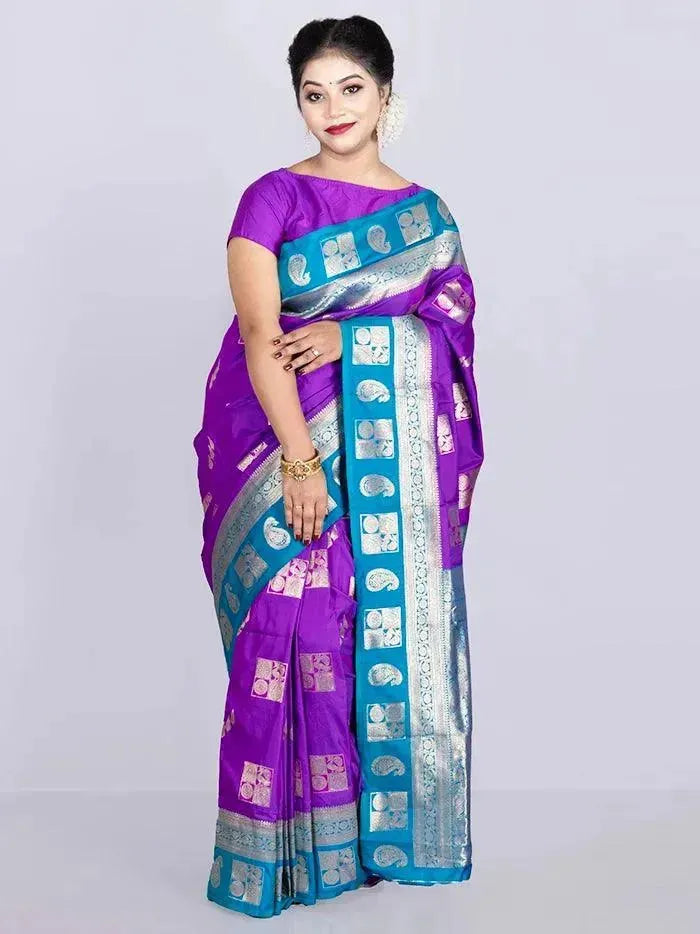 Elegant Purple Par Anchal Buti Katan Kanjivaram Silk Saree - WeaversIndia