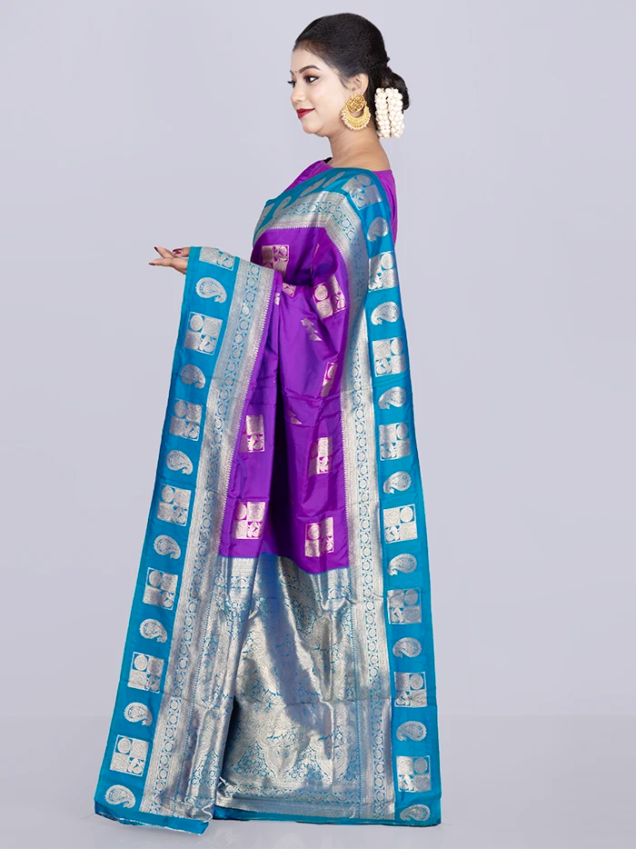 Elegant Purple Par Anchal Buti Katan Kanjivaram Silk Saree - WeaversIndia