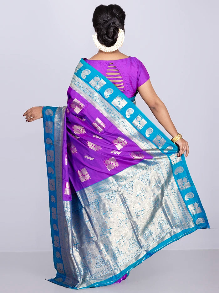 Elegant Purple Par Anchal Buti Katan Kanjivaram Silk Saree - WeaversIndia