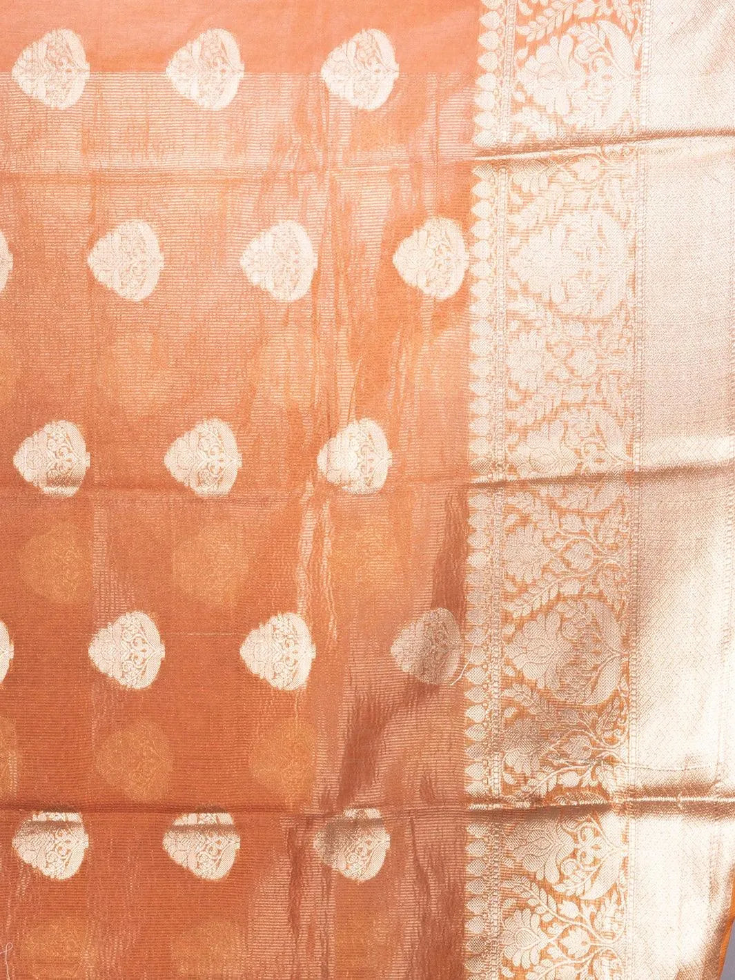 Elegant Rust Par Anchal Buti Linen Silk Saree - WeaversIndia