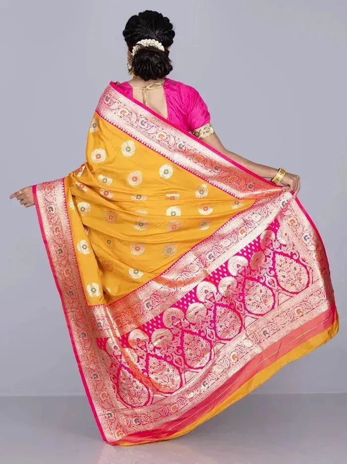 Elegant Saffron Par Anchal Buti Katan Silk Saree - WeaversIndia